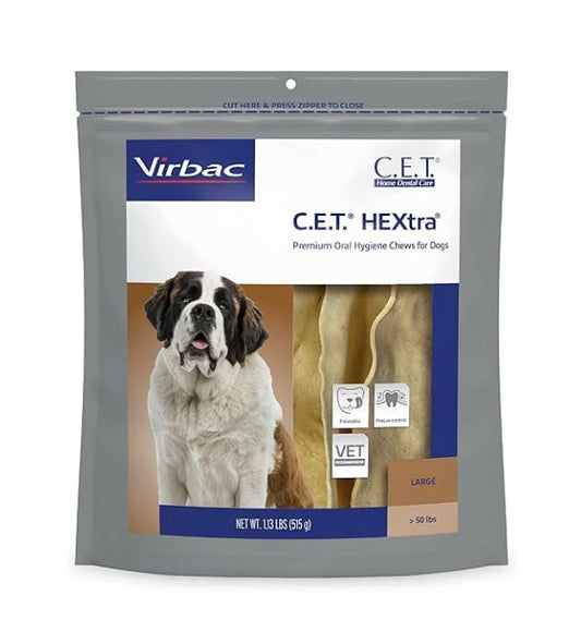 C.E.T. HEXtra Premium Oral Hygiene Chews for Dogs Over 50 Pounds, 30 Count