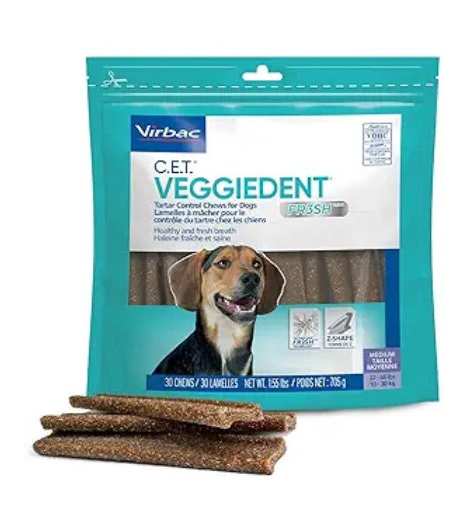 C.E.T. VeggieDent FR3SH Tartar Control Chews for Medium Dogs, 30 Count