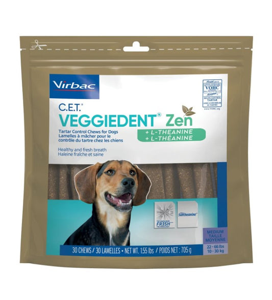 C.E.T. VeggieDent Zen Tartar Control Chews for Medium Dogs, 30 Count