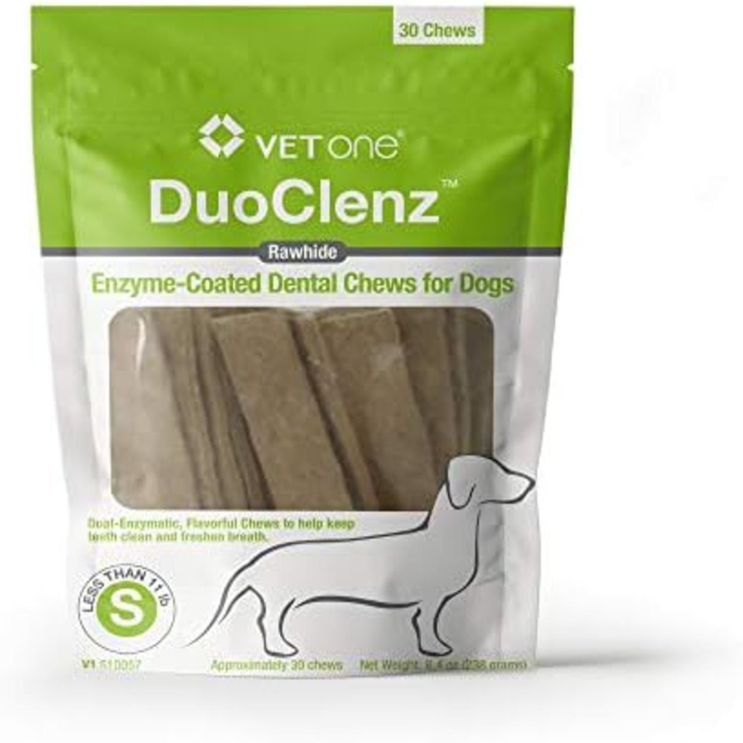 DuoClenz Rawhide, Enzyme-Coated Dental Chews for Dogs, Small, 30 Count