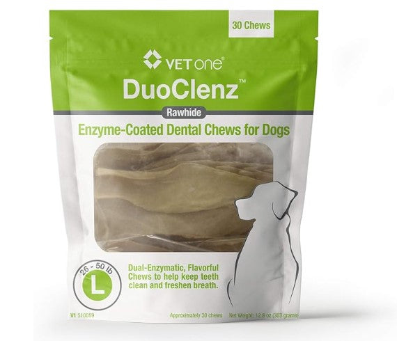 DuoClenz Rawhide, Enzyme-Coated Dental Chews for Dogs, Large, 30 Count